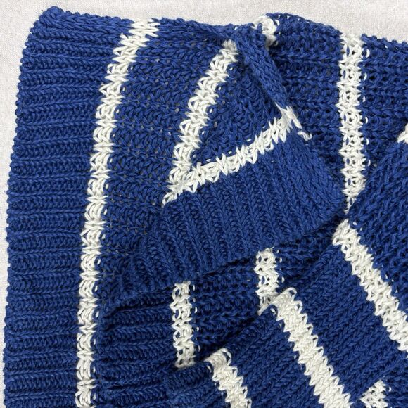 Banana Republic 100% Italian Linen Chunky V-neck Blue Striped Sweater Medium - Picture 3 of 6